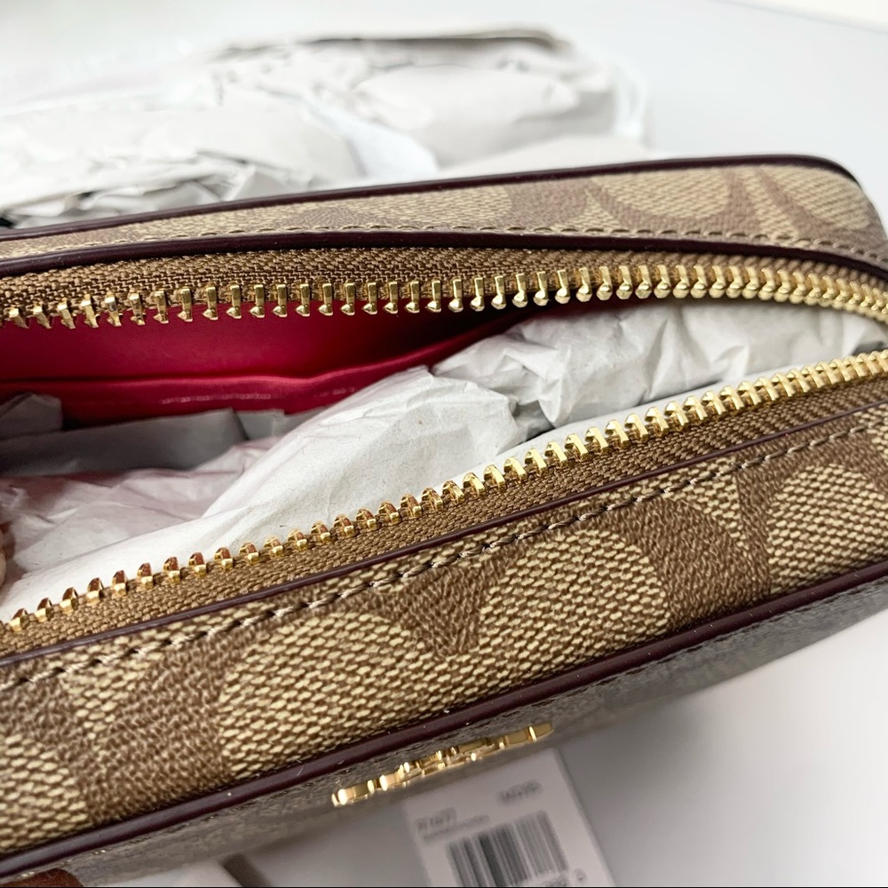 Coach Mini Camera Crossbody Bag In Signature Canvas  Khaki Fushia Pink - Picture 10 of 11